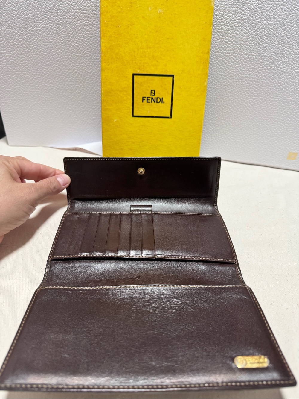 Fendi Men's Dark Brown Leather Long Wallet with Gold-Tone Accent